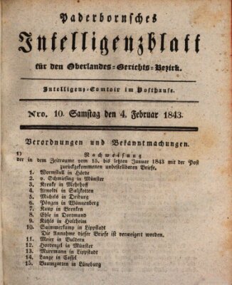 Paderbornsches Intelligenzblatt Samstag 4. Februar 1843