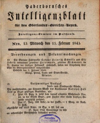 Paderbornsches Intelligenzblatt Mittwoch 15. Februar 1843