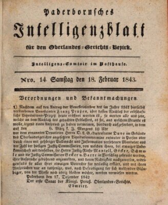 Paderbornsches Intelligenzblatt Samstag 18. Februar 1843