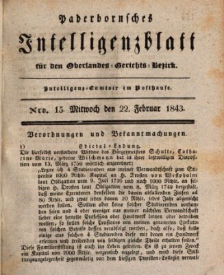 Paderbornsches Intelligenzblatt Mittwoch 22. Februar 1843