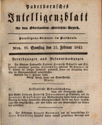 Paderbornsches Intelligenzblatt Samstag 25. Februar 1843