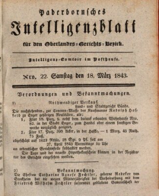 Paderbornsches Intelligenzblatt Samstag 18. März 1843