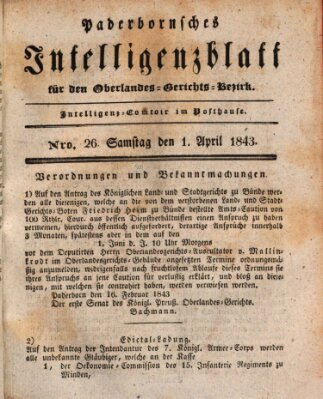 Paderbornsches Intelligenzblatt Samstag 1. April 1843