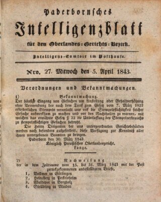 Paderbornsches Intelligenzblatt Mittwoch 5. April 1843