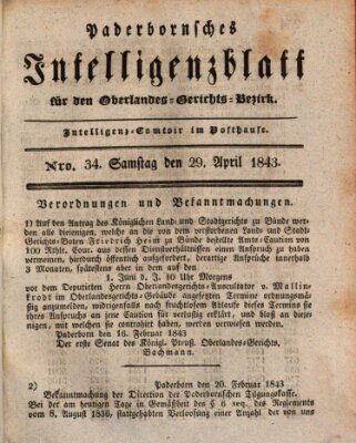 Paderbornsches Intelligenzblatt Samstag 29. April 1843