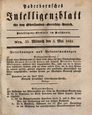 Paderbornsches Intelligenzblatt Mittwoch 3. Mai 1843