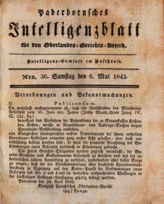 Paderbornsches Intelligenzblatt Samstag 6. Mai 1843