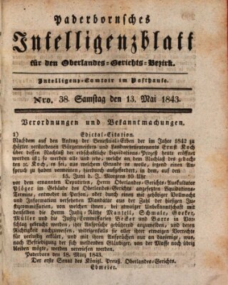 Paderbornsches Intelligenzblatt Samstag 13. Mai 1843