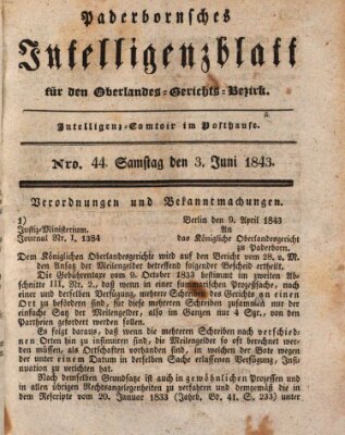 Paderbornsches Intelligenzblatt Samstag 3. Juni 1843