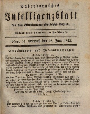 Paderbornsches Intelligenzblatt Mittwoch 28. Juni 1843