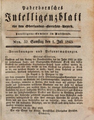 Paderbornsches Intelligenzblatt Samstag 1. Juli 1843