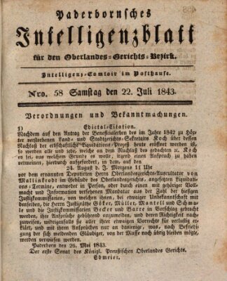 Paderbornsches Intelligenzblatt Samstag 22. Juli 1843