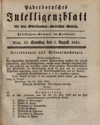 Paderbornsches Intelligenzblatt Samstag 5. August 1843