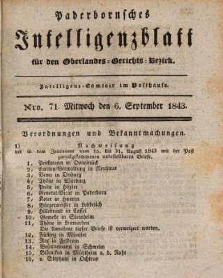 Paderbornsches Intelligenzblatt Mittwoch 6. September 1843