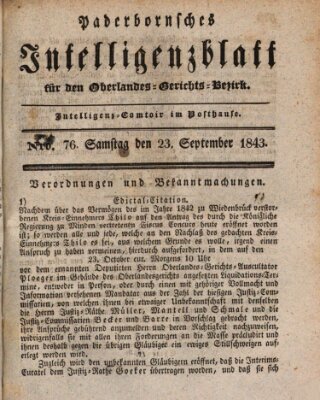 Paderbornsches Intelligenzblatt Samstag 23. September 1843