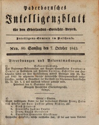 Paderbornsches Intelligenzblatt Samstag 7. Oktober 1843