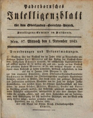 Paderbornsches Intelligenzblatt Mittwoch 1. November 1843