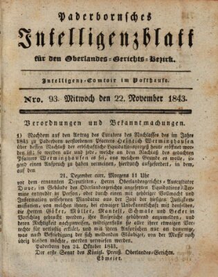 Paderbornsches Intelligenzblatt Mittwoch 22. November 1843