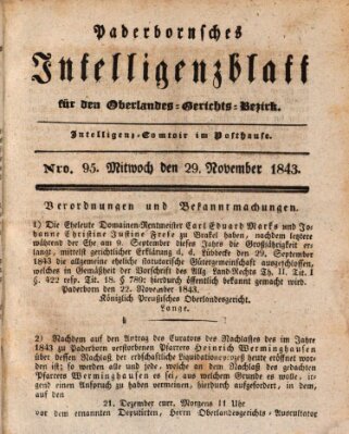 Paderbornsches Intelligenzblatt Mittwoch 29. November 1843