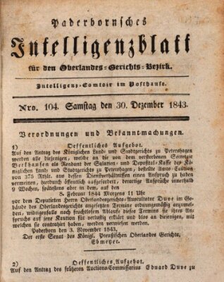 Paderbornsches Intelligenzblatt Samstag 30. Dezember 1843