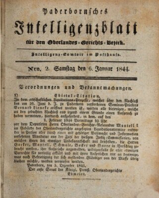 Paderbornsches Intelligenzblatt Samstag 6. Januar 1844