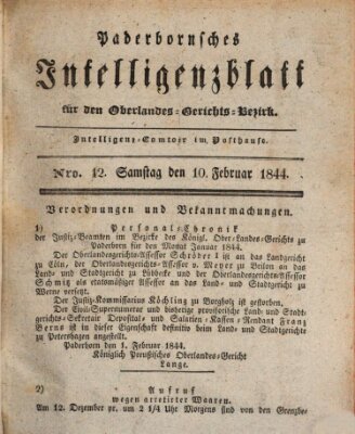 Paderbornsches Intelligenzblatt Samstag 10. Februar 1844