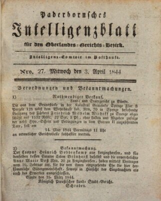 Paderbornsches Intelligenzblatt Mittwoch 3. April 1844