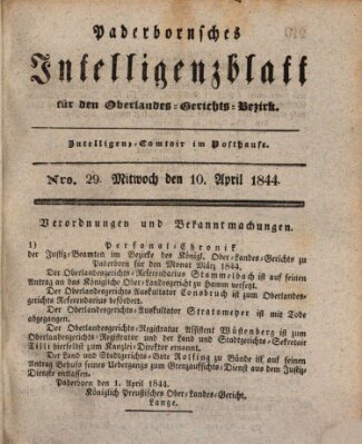 Paderbornsches Intelligenzblatt Mittwoch 10. April 1844