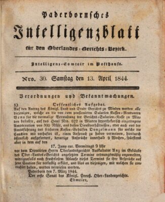 Paderbornsches Intelligenzblatt Samstag 13. April 1844