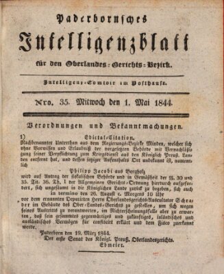 Paderbornsches Intelligenzblatt Mittwoch 1. Mai 1844