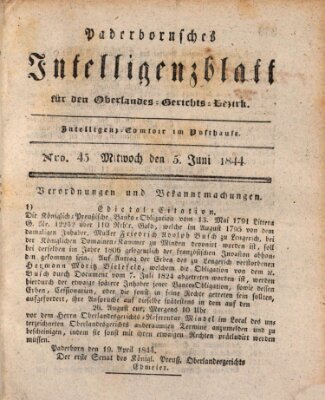 Paderbornsches Intelligenzblatt Mittwoch 5. Juni 1844