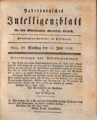 Paderbornsches Intelligenzblatt Samstag 15. Juni 1844