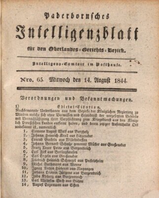 Paderbornsches Intelligenzblatt Mittwoch 14. August 1844