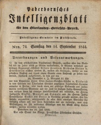 Paderbornsches Intelligenzblatt Samstag 14. September 1844