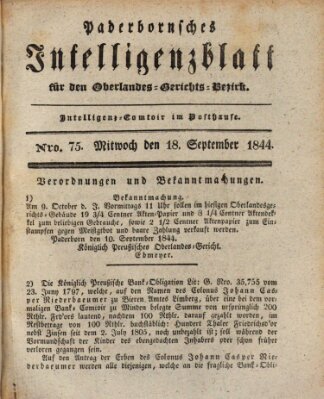 Paderbornsches Intelligenzblatt Mittwoch 18. September 1844