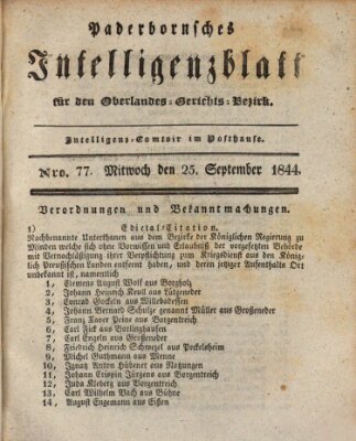 Paderbornsches Intelligenzblatt Mittwoch 25. September 1844