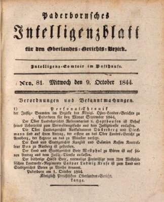 Paderbornsches Intelligenzblatt Mittwoch 9. Oktober 1844