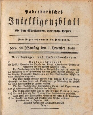 Paderbornsches Intelligenzblatt Samstag 7. Dezember 1844