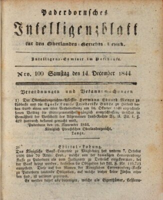 Paderbornsches Intelligenzblatt Samstag 14. Dezember 1844