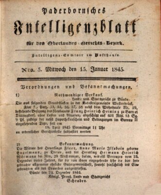 Paderbornsches Intelligenzblatt Mittwoch 15. Januar 1845