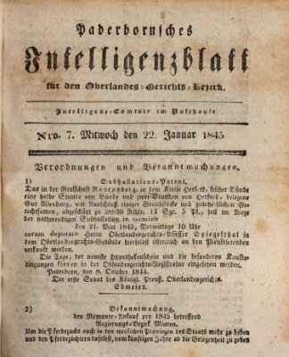 Paderbornsches Intelligenzblatt Mittwoch 22. Januar 1845