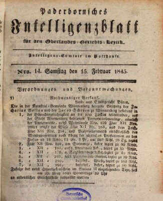 Paderbornsches Intelligenzblatt Samstag 15. Februar 1845