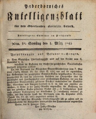 Paderbornsches Intelligenzblatt Samstag 1. März 1845