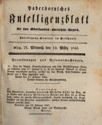 Paderbornsches Intelligenzblatt Mittwoch 12. März 1845