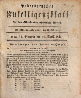 Paderbornsches Intelligenzblatt Mittwoch 16. April 1845