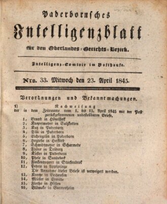 Paderbornsches Intelligenzblatt Mittwoch 23. April 1845