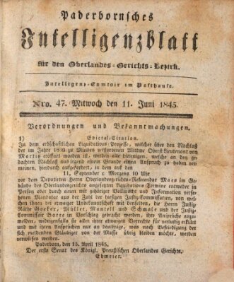 Paderbornsches Intelligenzblatt Mittwoch 11. Juni 1845