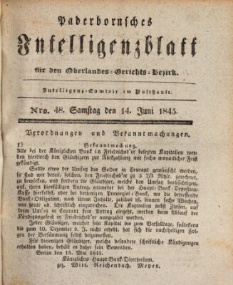 Paderbornsches Intelligenzblatt Samstag 14. Juni 1845