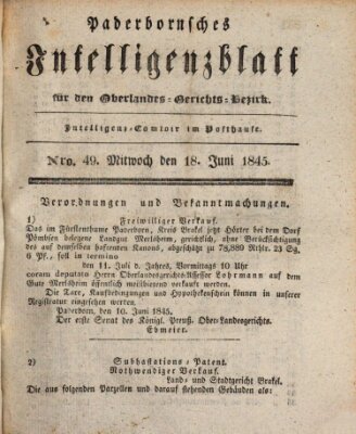 Paderbornsches Intelligenzblatt Mittwoch 18. Juni 1845