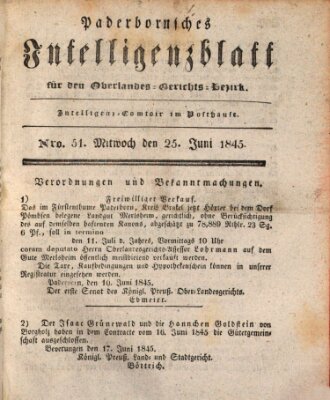 Paderbornsches Intelligenzblatt Mittwoch 25. Juni 1845